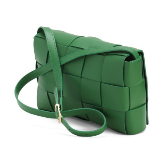 Isadora Made in Italy Kelly Green Woven Leather Crossbody Bag - Picture 7 of 17